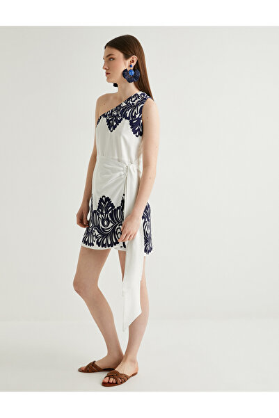 Koton X Melis Ağazat - Μίνι λινό φόρεμα με χάντρες με έναν ώμο