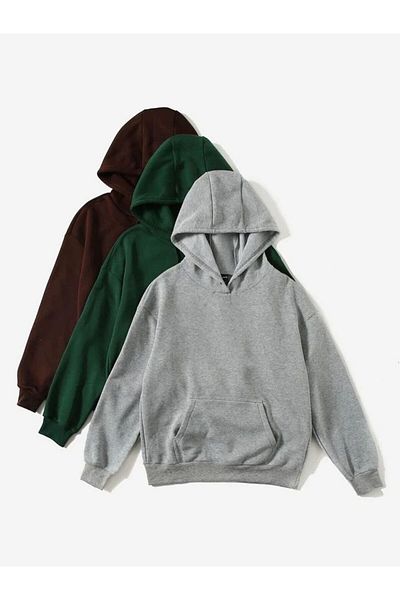 Moda Glo Комплект от 3 суитшърта с качулка и качулка тип „унисекс“ – обикновен без щампи
