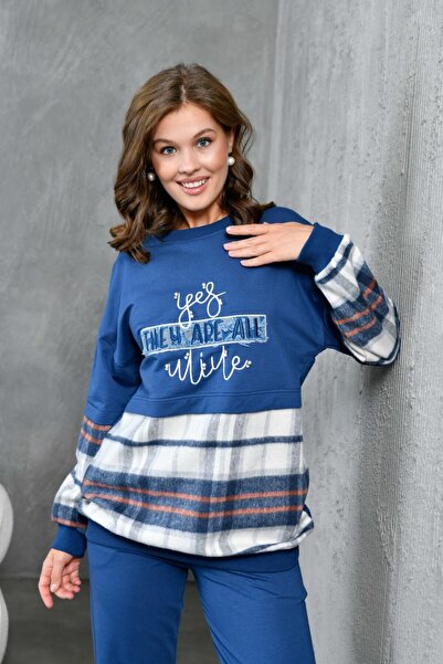 MVStore Women's Rhinestone Embroidery Detailed Embossed Printed Oversize Swea...