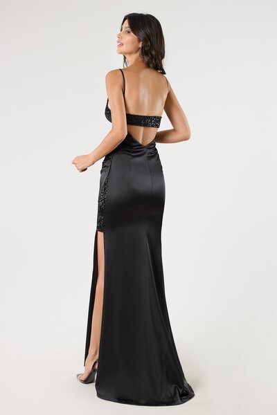 Spazio Nazzarino İnce Askılı Sırtı Bantlı Beli Drapeli Uzun Abiye Eibise SİYAH