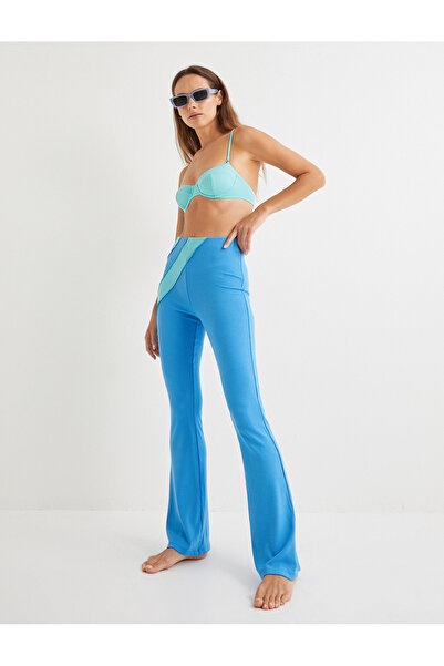 Koton X Şahika Ercümen - İspanyol Paça Fitilli Pantolon Viskon Renk Kontrastlı