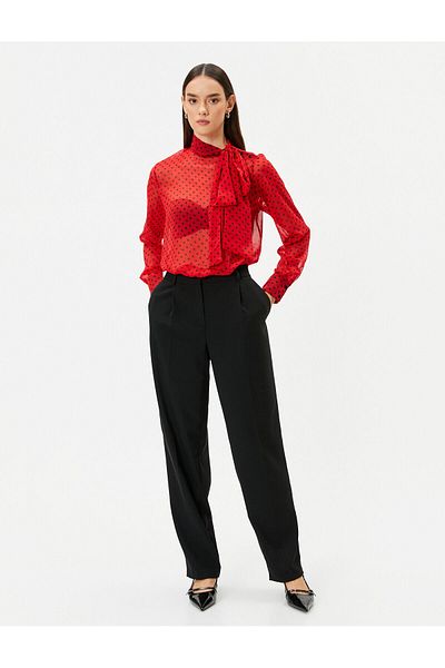 Koton Fabric Trousers Straight Leg High Waist With Pockets