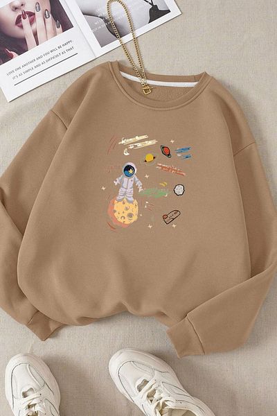 Moda Glo Βαμβακερό φούτερ Unisex Astronaut Crew Neck