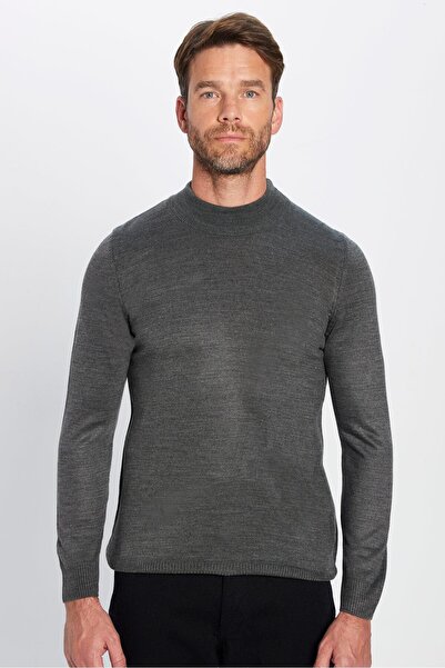 Tudors Men's Slim Fit Slim Fit Soft Texture Non-Pilling Gray Half Turtleneck Knitwear Sweater