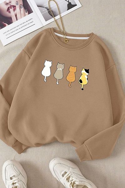 Moda Glo Βαμβακερό φούτερ Unisex Heart Printed Crew Neck