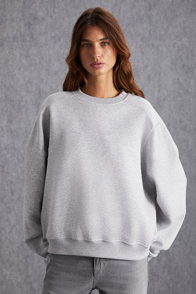 GRIMELANGE Vaneltına Women's Fleece Inside 3 Thread Organic Cotton Oversize Basic Crew Neck Grimelange Sweatshirt