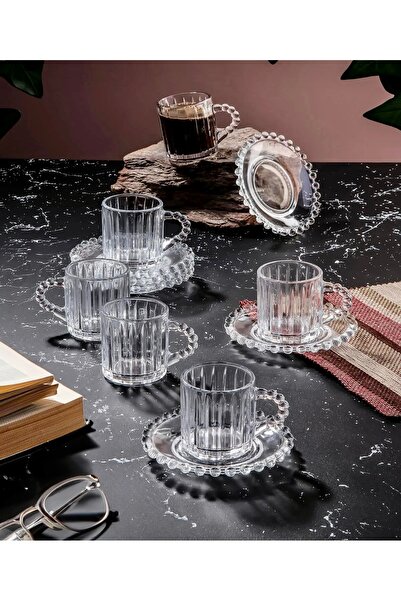 Pembelia Life 6 Kişilik Türk Kahve Cam Fincan Seti 6Kişilik Lüx Boncuklu Cam ...