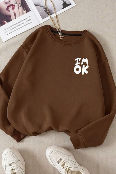 Moda Glo Unisex I'm Ok Βαμβακερό φούτερ με στάμπα με λαιμόκοψη