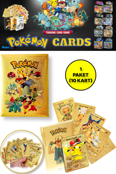TOYFEST Lisanssız Pokemon Oyun Kartı Tcg Gold Booster Pack - 1 Paket (10 KART)