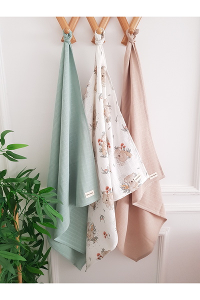 ib ilkimbebe طقم بطانية موسلين 3 قطع - 100% قطن، 80x80 سم، بطانية أطفال حديثي...