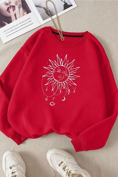 Moda Glo Унисекс памучен суичър с щампа с кръгла яка и слънчево настроение