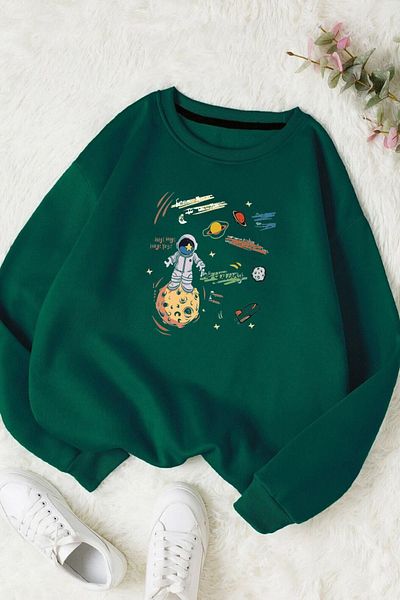 Moda Glo Βαμβακερό φούτερ Unisex Astronaut Crew Neck