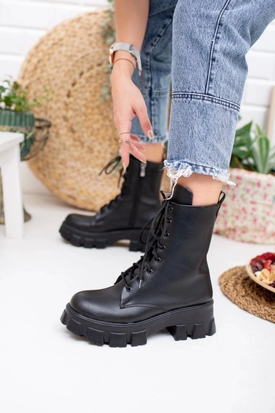 Moda Değirmeni Siyah Cilt Kadın Bot , Su Geçirmez Bot Kaymaz Taban , Kışlık Bot Bg1001-116-0002