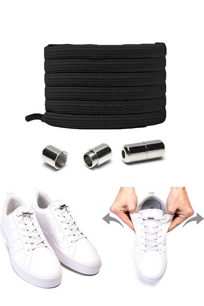 SHELAX Anthracite Smart Laces - Practical Flat Shoelaces with Elastic and Metal Lock