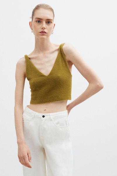 Perspective Lien Green Color Women's Knitwear Blouse