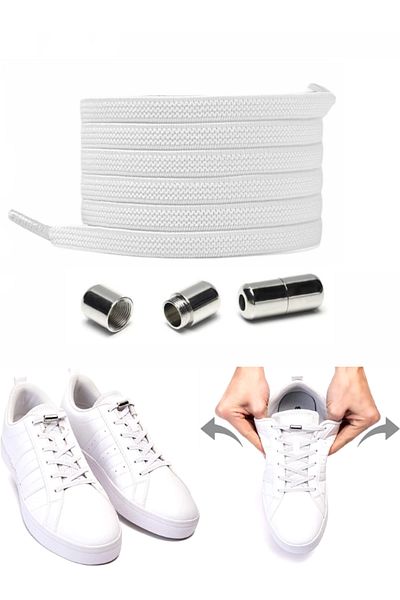 SHELAX White Smart Practical Elastic Flat Laces - Elastic Laces with Metal Lock