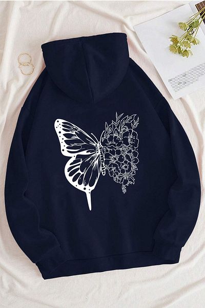 Moda Glo Унисекс суичър с щампа на гърба с рисунки на пеперуди