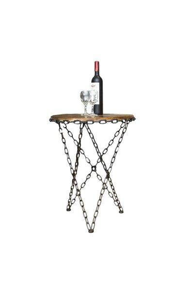 A&N DEKOR "Zincir Ayak" Sehpa / Masif Çam / Siyah - Çap 35 cm