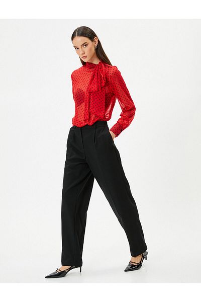 Koton Fabric Trousers Straight Leg High Waist With Pockets