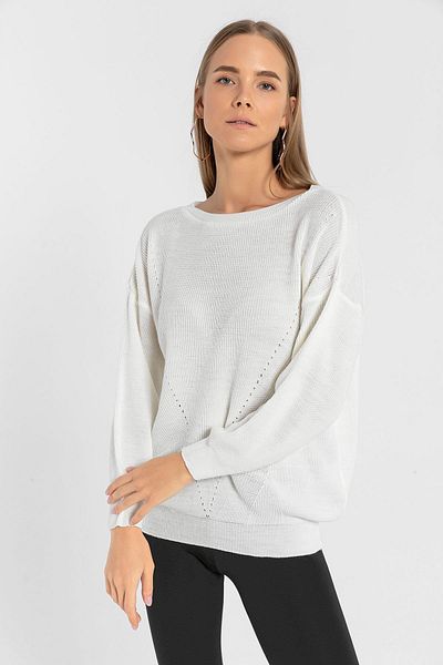Miss Poem Women's Wide Neck Winter Long Sleeve Basic Ecru Knitwear Sweater