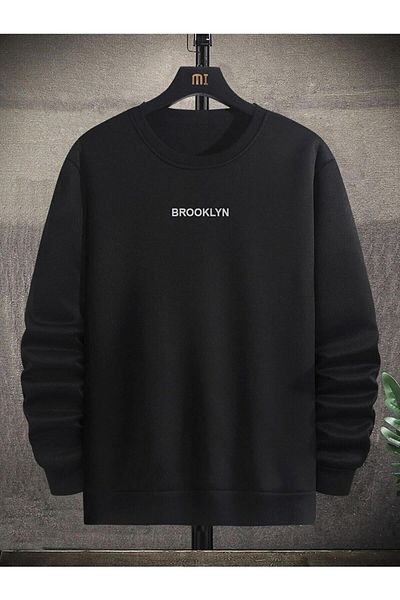 Moda Glo Hanorac unisex negru Brooklyn cu imprimeu cu decolteu
