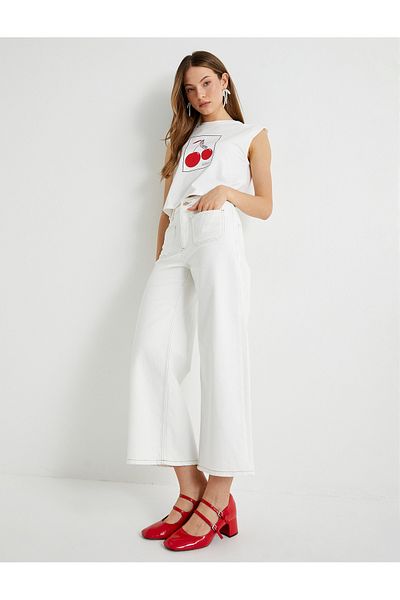 Koton Off-White Women's Denim Trousers - 4Sal40413Md 001
