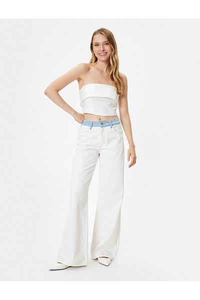 Koton Jeans mit weitem Bein und Farbblockdesign - Jeans mit weitem Bein und normaler Taille