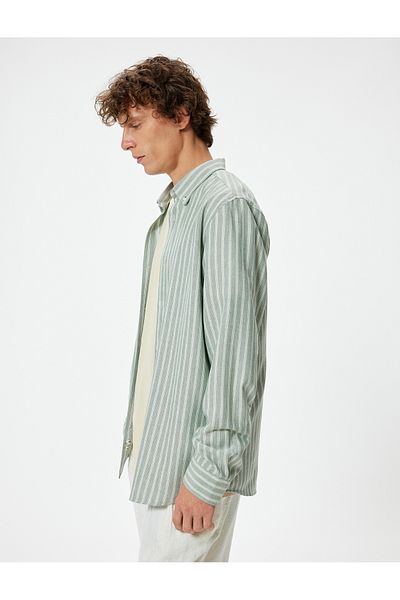 Koton Long Sleeve Slim Fit Cotton Shirt - Buttoned Collar Detail