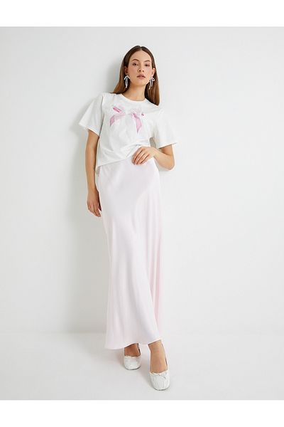 Koton Tuba Unsal - Long Satin Bell Skirt and Bow Detail