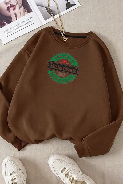 Moda Glo Βαμβακερό φούτερ με στάμπα Heineken με λαιμόκοψη
