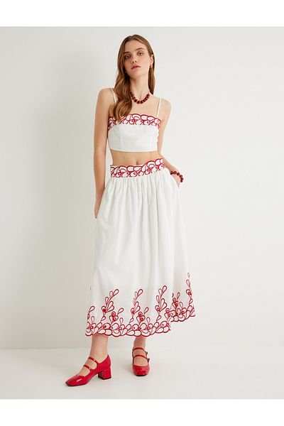 Koton X Tuba Unsal – Bustier mit Blumenstickerei und dünnen Trägern aus Baumwolle