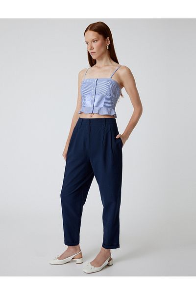 Koton Melis Ağazat - Linen Blended Carrot Cut Comfortable Pocket Trousers