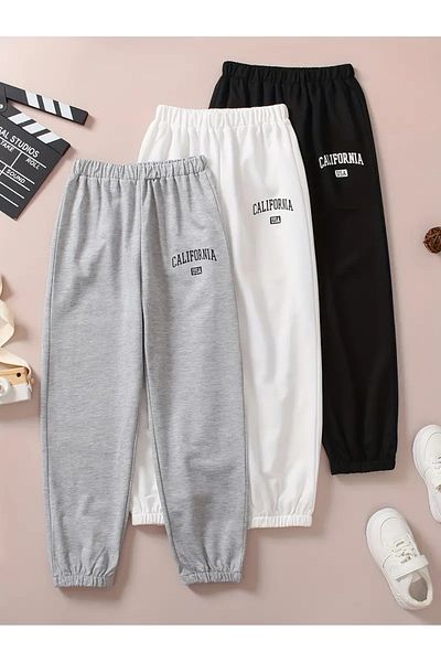 QUEENSTOWN Σετ φούτερ με στάμπα California Unisex Γκρι/Μαύρο/Λευκό 3 τεμ.