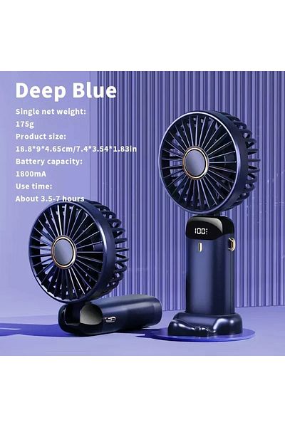 Choice Blue USB Handheld Mini Fan Foldable Portable Neck Hanging Fans 5 Speed USB Rechargeable Fan with Pho