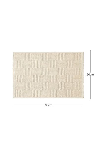 Ocean Home Textile Πλένεται βαμβακερό εκρού χρώματος σκακιέρας πατάκι μπάνιου 60 x 90 cm