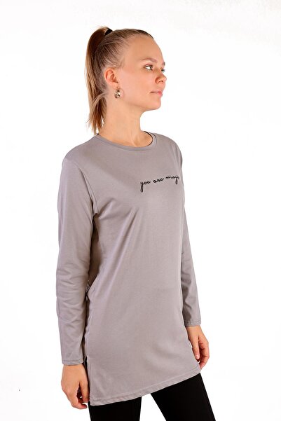 Rays 3158 Model - You Are Magic Printed Gray Long Sleeve T-Shirt