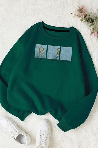 Moda Glo Унисекс памучен суитшърт с кръгло деколте и щампа на Ван Гог