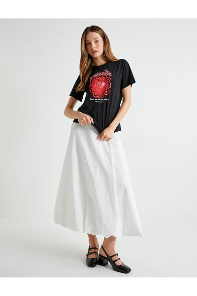 Koton X Tuba Unsual - Tricou cu imprimeu cu căpșuni, cu mânecă scurtă, decolteu, bumbac, croială normală