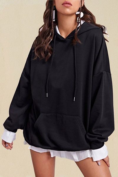 Moda Glo Blackjackgiyim - Μαύρο βαμβακερό φούτερ με κουκούλα μεγάλου μεγέθους