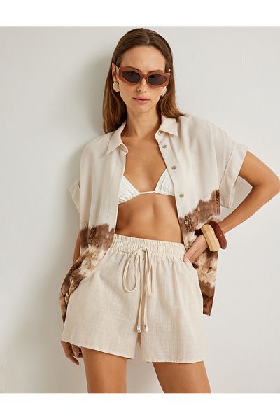 Koton Şahika Ercümen - Linen Blended Shorts with High Waist and Pockets