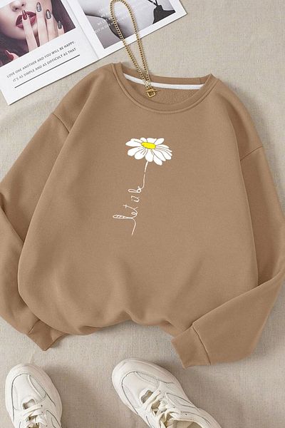 Moda Glo Βαμβακερό φούτερ Unisex Daisy Printed Crew Neck