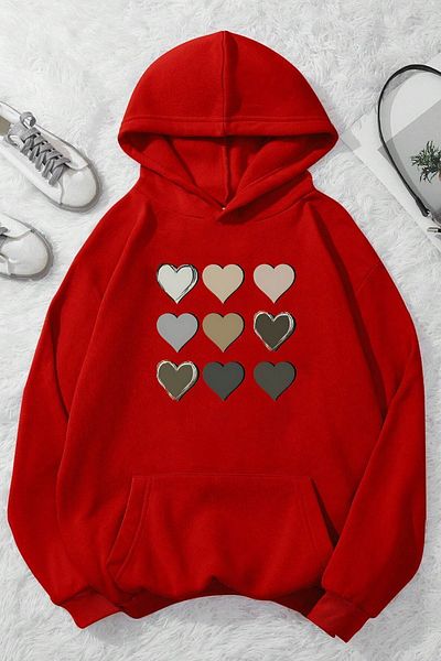 Moda Glo Унисекс голям суичър с принт на сърце