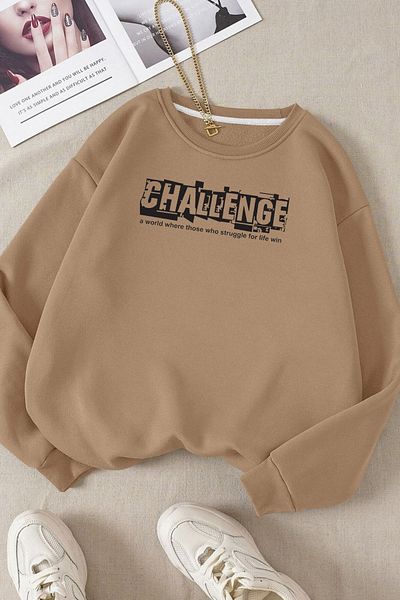 Moda Glo Βαμβακερό φούτερ Unisex Challange Printed Crew Neck