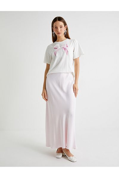 Koton Tuba Unsal - Long Satin Bell Skirt and Bow Detail