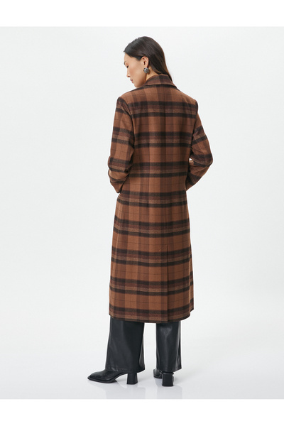 Koton Γυναικείο Καφέ Καρό Παλτό