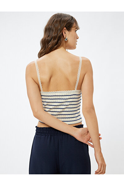 Koton İnce Askılı Atlet Dantel Detaylı Ribanalı Slim Fit Pamuklu