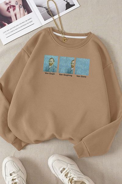 Moda Glo Βαμβακερό φούτερ με στάμπα Van Gogh με λαιμόκοψη
