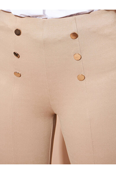 Sassafras By Styli High Rise Gold Show Button Detail Flare Pants