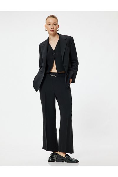 Koton Pantaloni culotte din stofă cu accesorii metalice și buzunare
