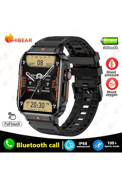ChiBear black Military Outdoor GPS Sports Smart Watch Men 1.95 inch Heart Rate Blood Oxygen Bluetooth Call S